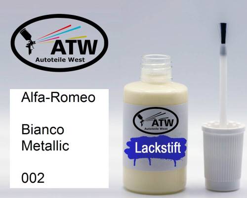 Alfa-Romeo, Bianco Metallic, 002: 20ml Lackstift, von ATW Autoteile West.